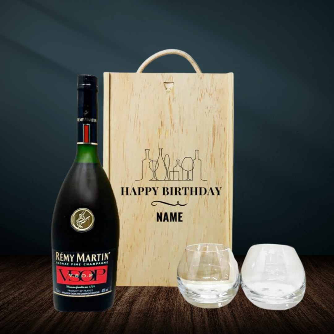 Personalised Remy Martin VSOP Cognac Champagne Happy Birthday Gift Set with Glasses - BEERHUNTER