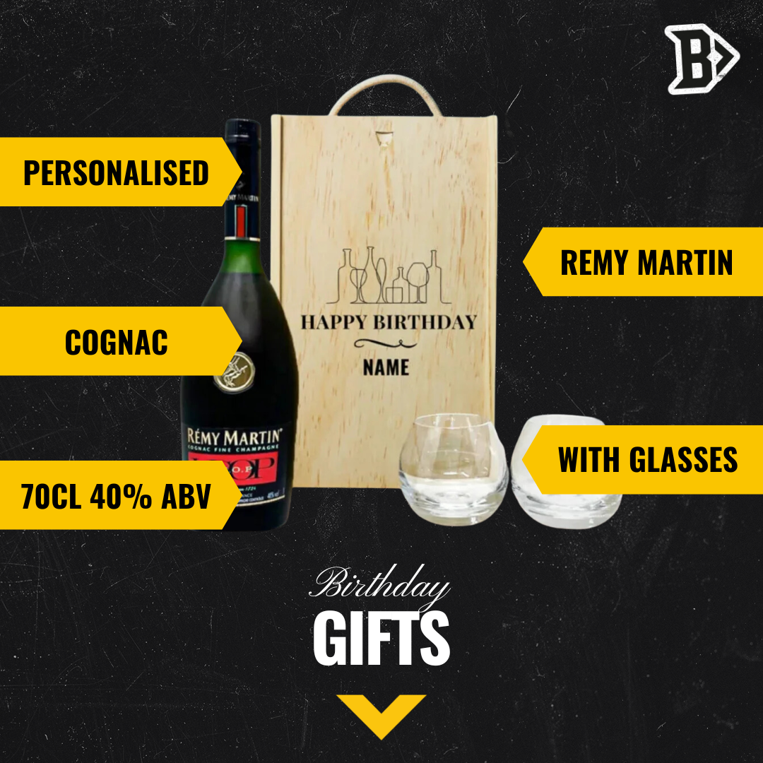 Personalised Remy Martin VSOP Cognac Champagne Happy Birthday Gift Set with Glasses - BEERHUNTER