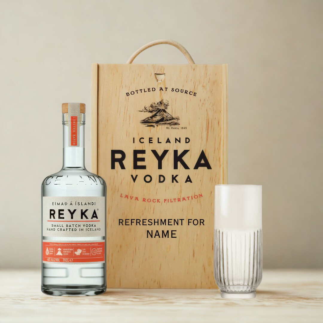 Personalised Reyka Vodka Gift Set in Wooden Box – 70cl