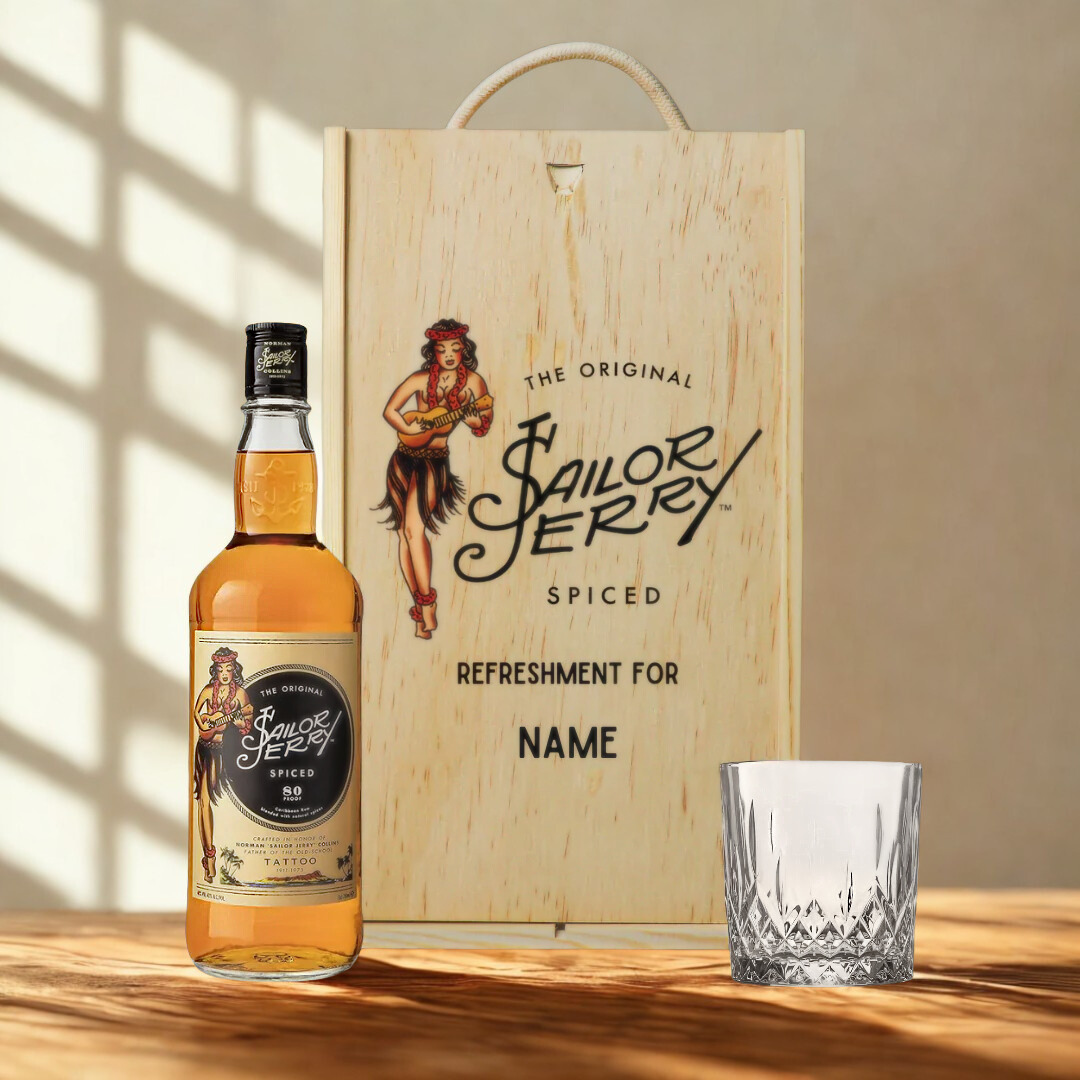 Personalised Sailor Jerry Rum gift set with Glass (70cl 40% ABV ...
