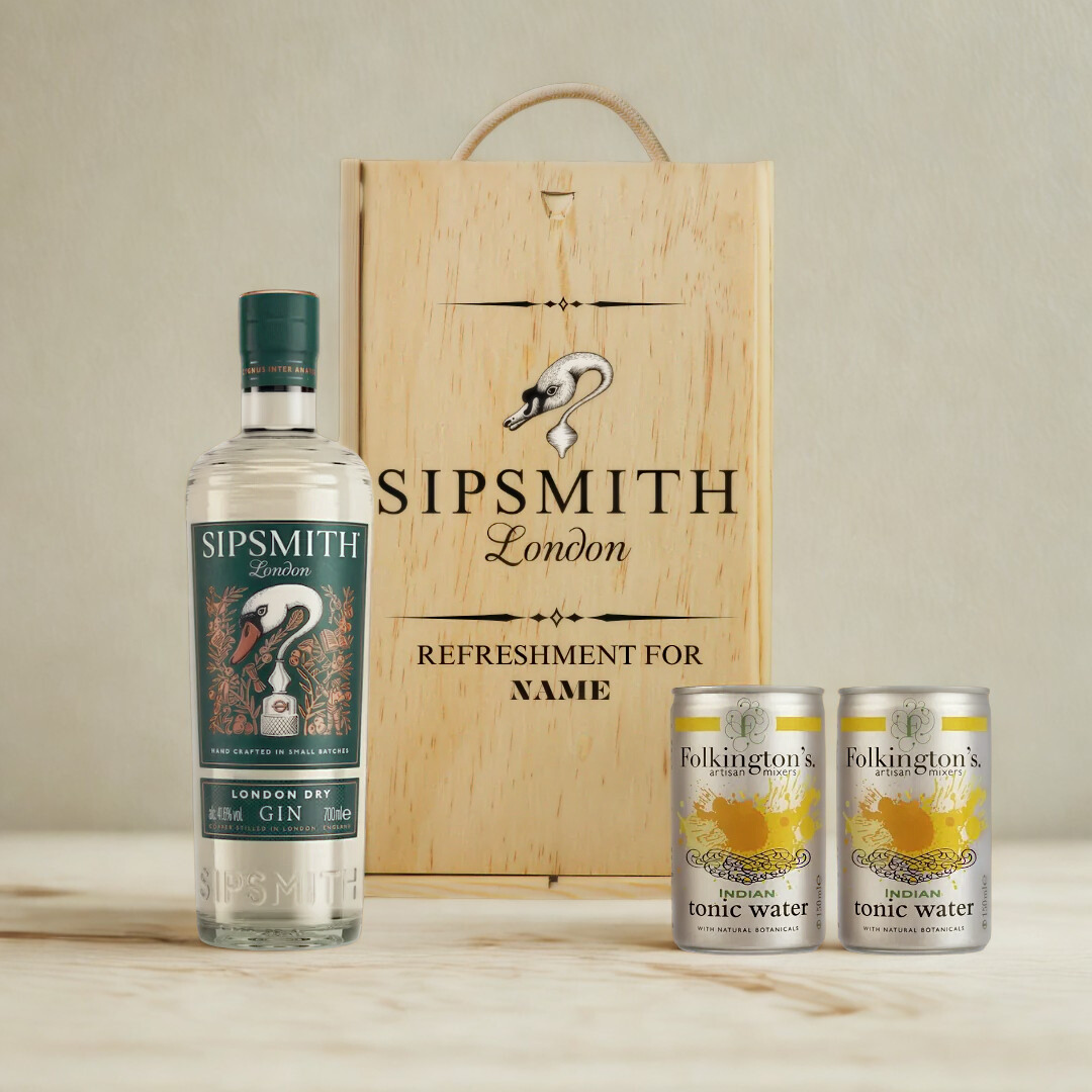 Personalised Sipsmith London Dry Gin in Wooden Box Gift Set 70cl - (41.6% ABV)