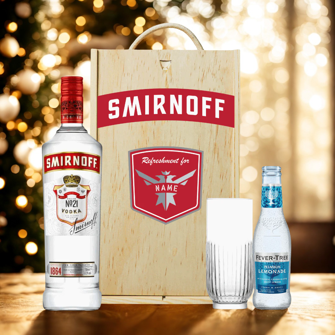 Personalised Smirnoff Vodka Gift Set Triple Distilled Gift Set with Rocks Glass & Fever Tree Lemonade - 70cl (37.5% ABV)