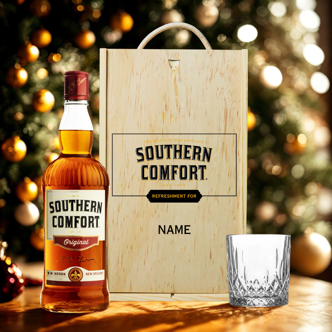Personalised Southern Comfort 70cl Whiskey in Wooden Box with Glass (35% ABV)
