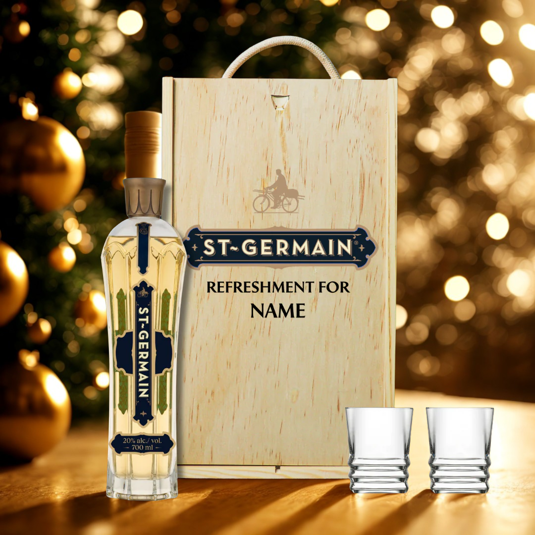 Personalised St-Germain Elderflower Liqueur with Shot Glasses Gift Set - 70cl (20% ABV)