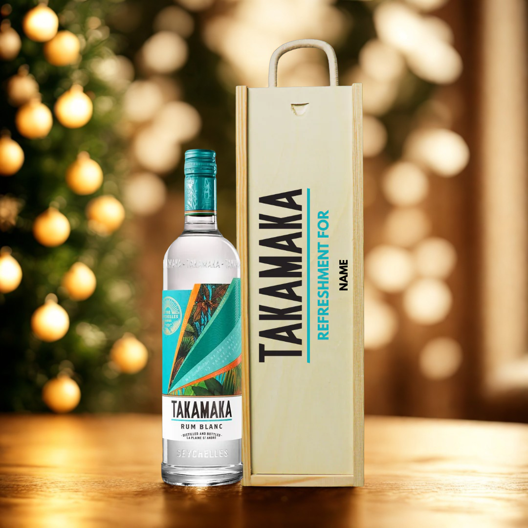Personalised Takamaka Blanc White Rum Gift Set with Wooden Box – 70cl