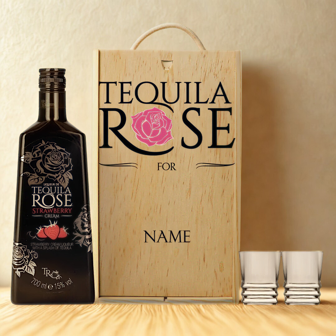Personalised Tequila Rose Strawberry Liqueur Gift Set with Shot Glasses - 70cl