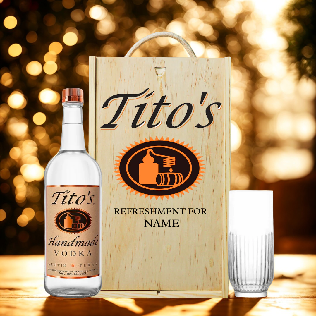 Personalised Tito's Handmade Vodka Gift Set with Vodka Glass - Main Image
