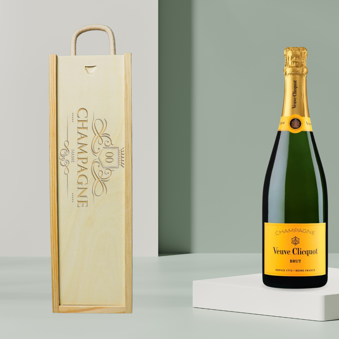 Personalised Veuve Clicquot Champagne Gift Set in Wooden Presentation Gift Box - 75cl - BEERHUNTER