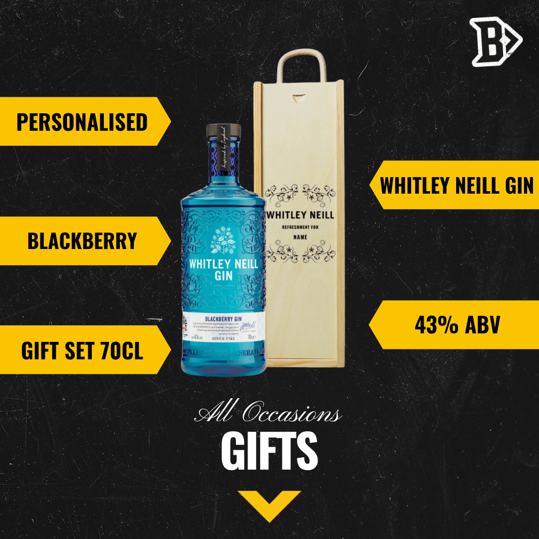 Personalised Whitley Neill Blackberry Gin Gift Set in Wooden Presentation Gift Box - 70cl