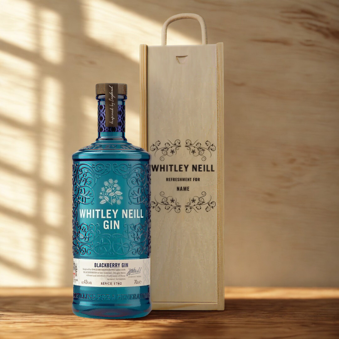 Personalised Whitley Neill Blackberry Gin Gift Set in Wooden Presentation Gift Box - 70cl