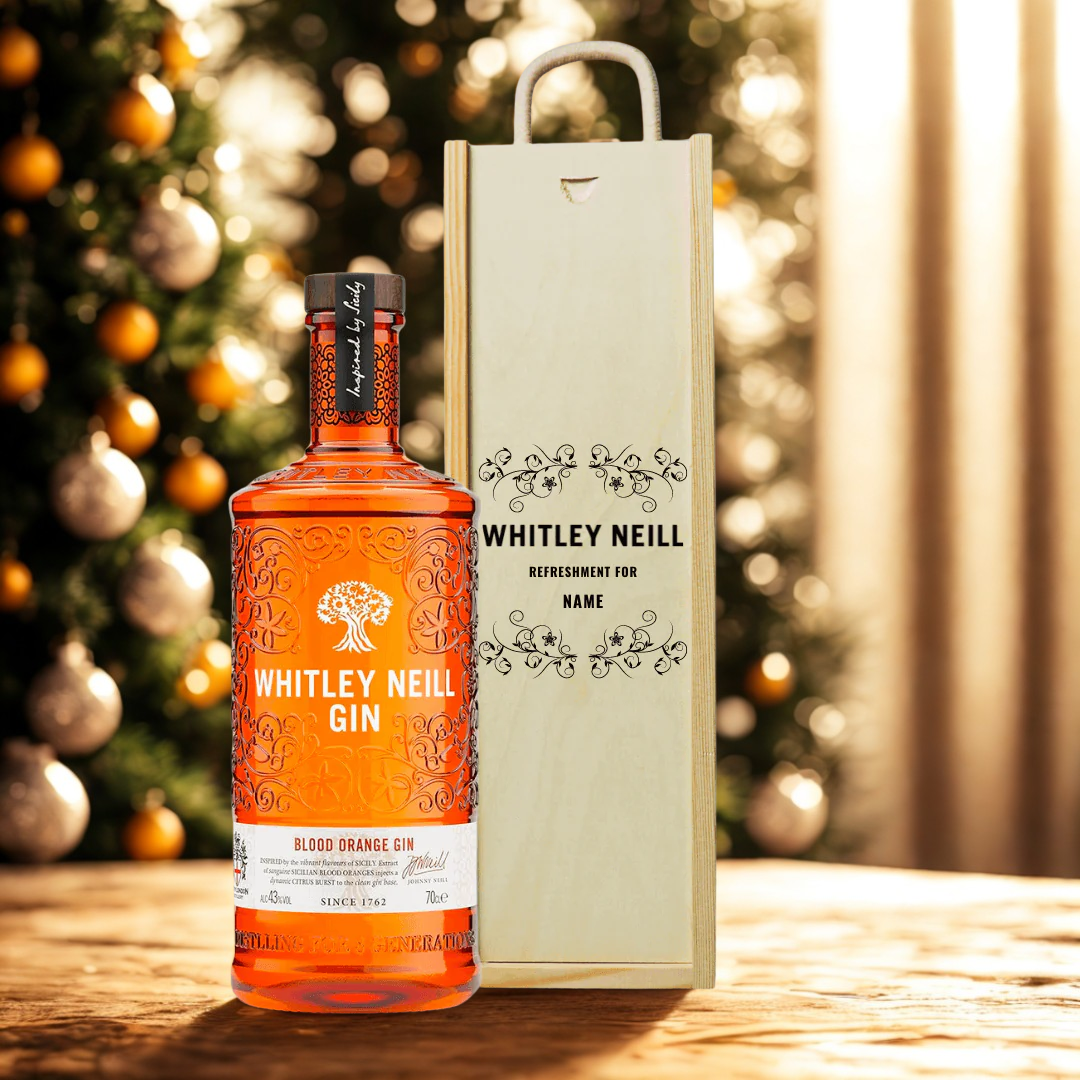 Personalised Whitley Neill Blood Orange Gin Gift Set in Wooden Presentation Gift Box - 70cl