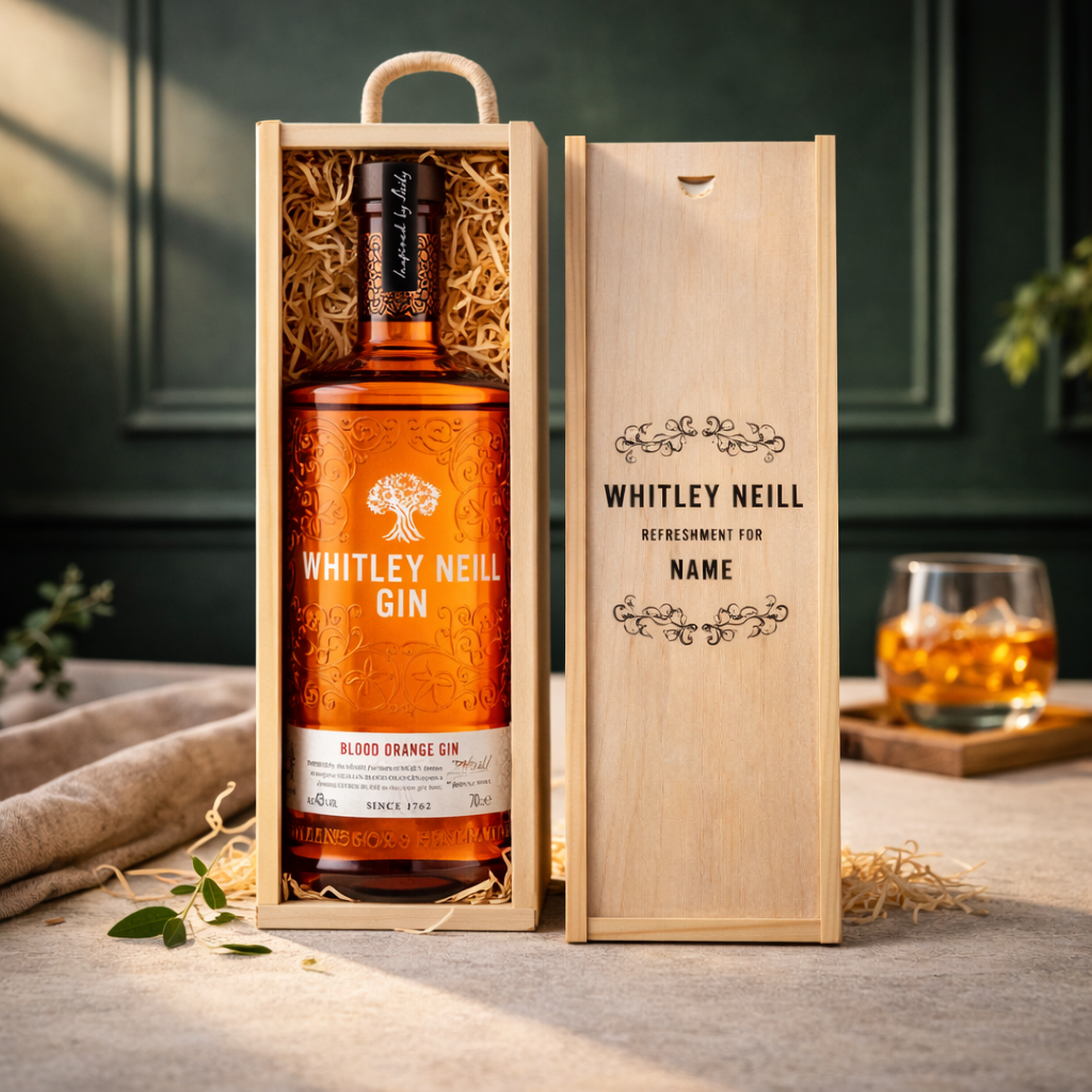 Personalised Whitley Neill Blood Orange Gin Gift Set in Wooden Presentation Gift Box - 70cl