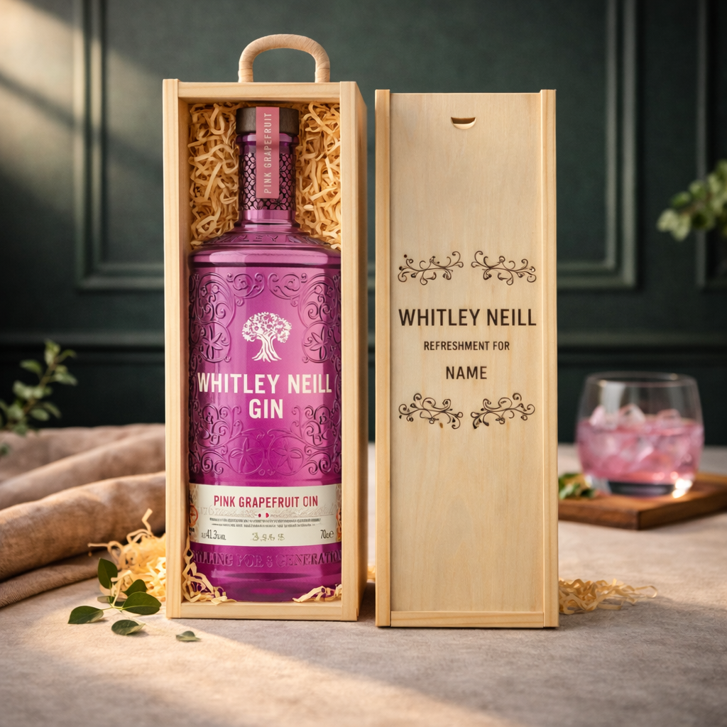 Personalised Whitley Neill Pink Grapefruit Gin in Wooden Presentation Gift Box 70cl - 43% ABV