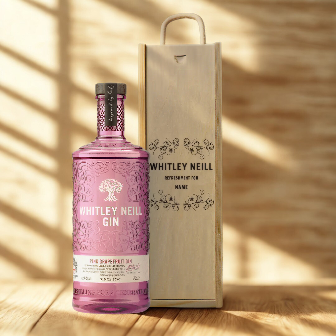 Personalised Whitley Neill Pink Grapefruit Gin in Wooden Presentation Gift Box 70cl - 43% ABV