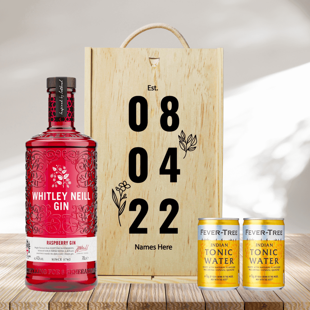 Personalised Whitley Neill Raspberry Anniversary Gift Box with Tonic Water - 70cl - BEERHUNTER