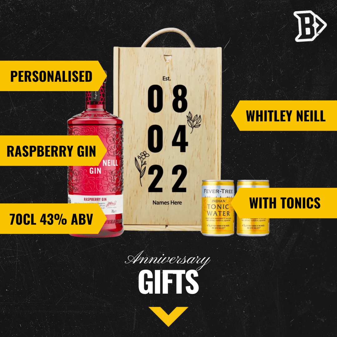 Personalised Whitley Neill Raspberry Anniversary Gift Box with Tonic Water - 70cl - BEERHUNTER