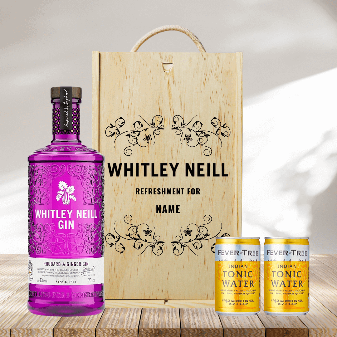 Personalised Whitley Neill Rhubarb &amp; Ginger Gin Gift Set with Fever-Tree Tonics - 70cl - BEERHUNTER