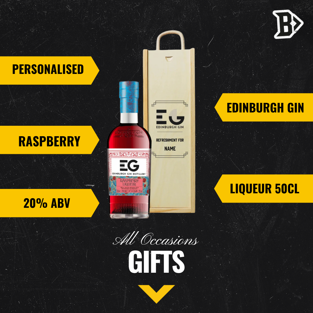 Personalised Wooden Gift Box with Edinburgh Raspberry Gin Liqueur - BEERHUNTER