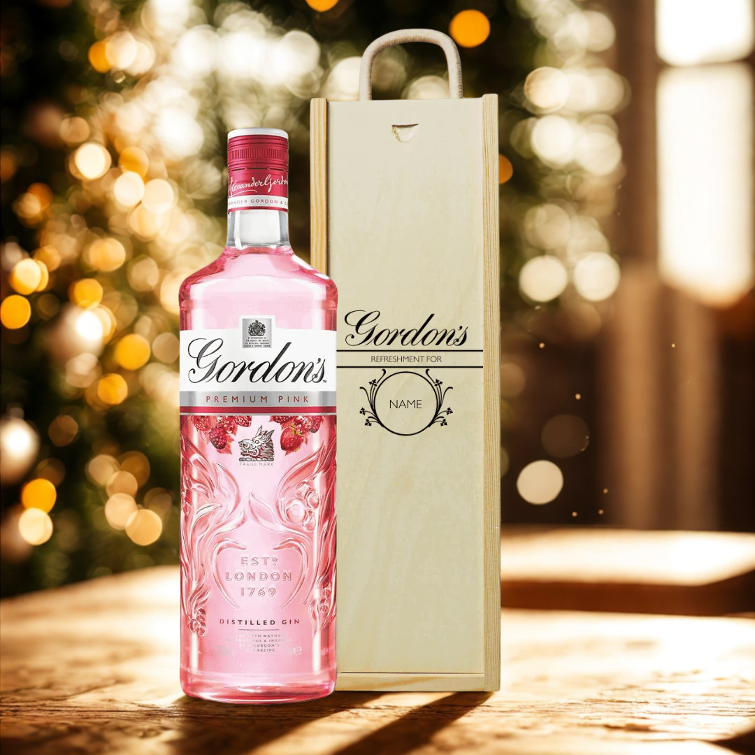 Personalised Wooden Gift Box with Gordon's Pink Gin