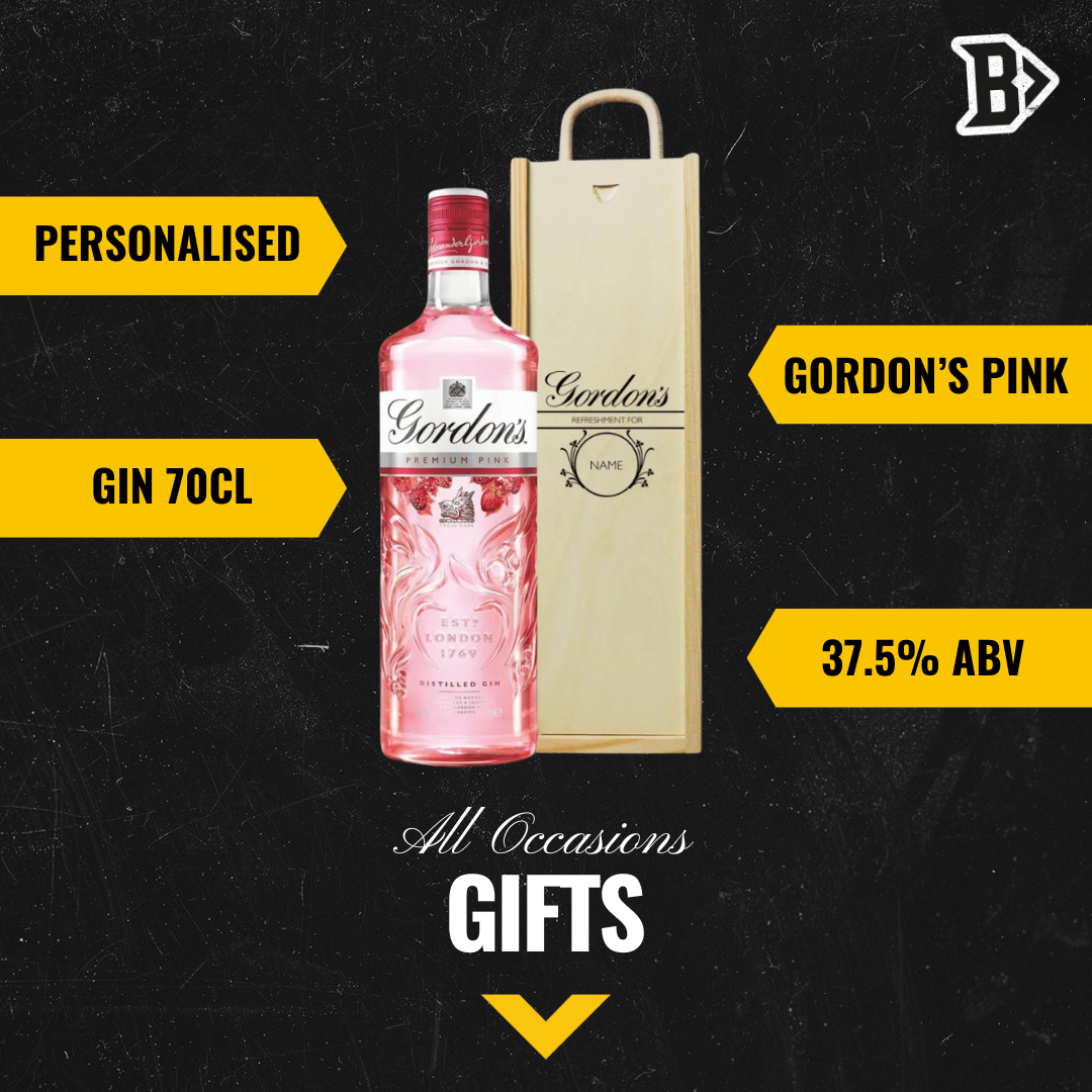 Personalised Wooden Gift Box with Gordon's Pink Gin - BEERHUNTER