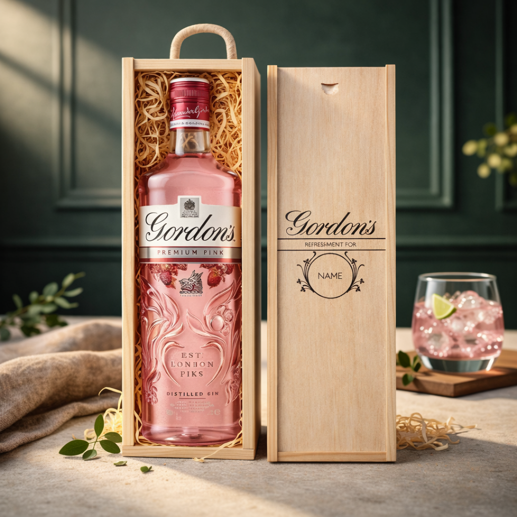 Personalised Wooden Gift Box with Gordon's Pink Gin