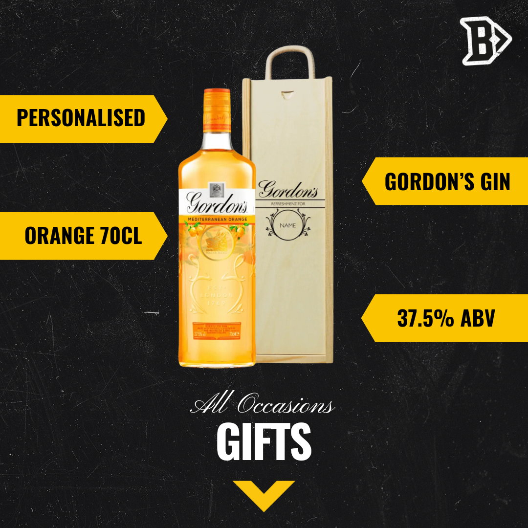 Personalised Wooden Gift Box with Gordons Mediterranean Orange Gin