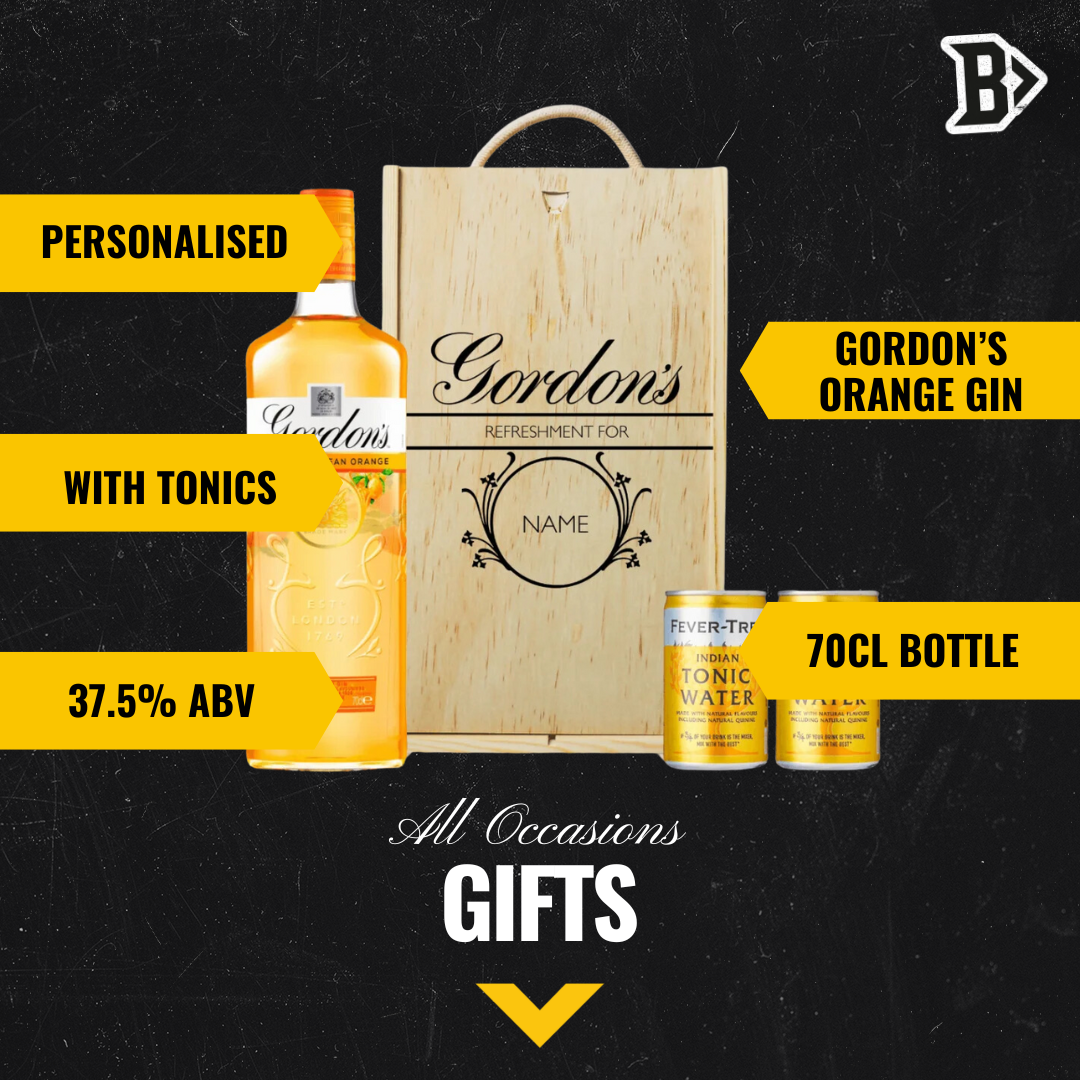 Personalised Wooden Gift Box with Gordons Mediterranean Orange Gin with Fentimans Tonics - BEERHUNTER