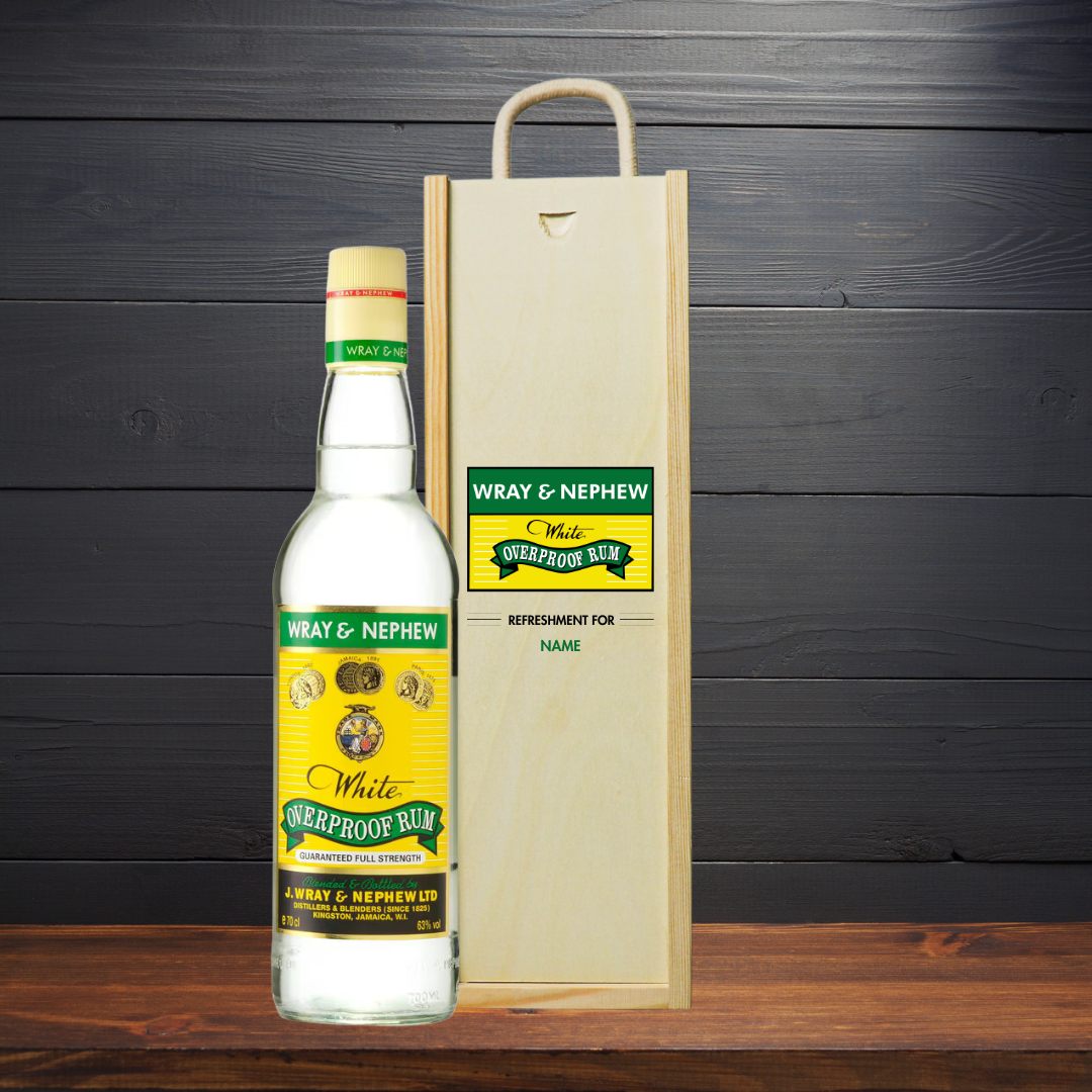 Personalised Wray & Nephew Rum Gift Set in Wooden Box - 40% ABV (70cl) - BEERHUNTER