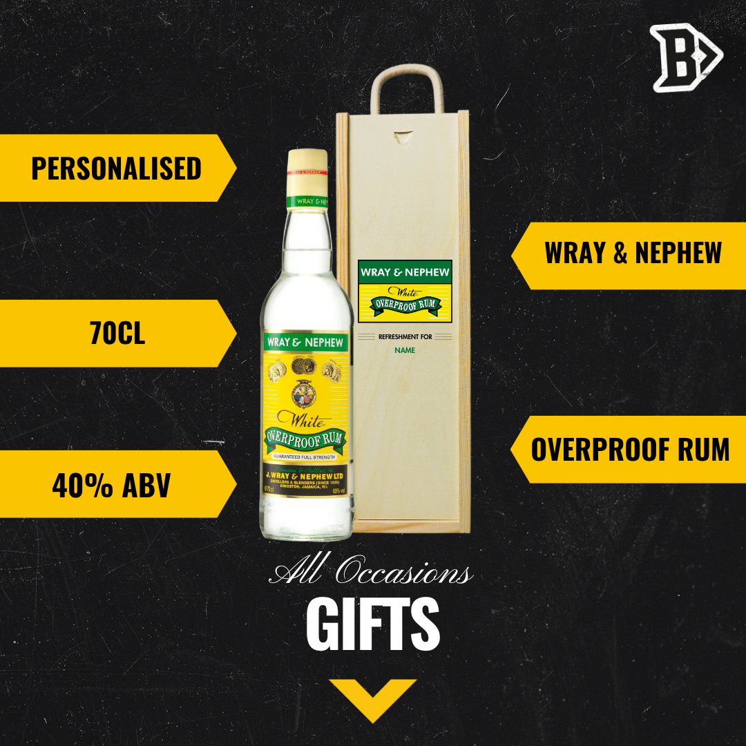Personalised Wray & Nephew Rum Gift Set in Wooden Box - 40% ABV (70cl) - BEERHUNTER