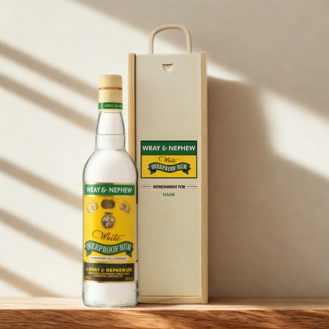 Personalised Wray & Nephew Rum Gift Set in Wooden Box - 40% ABV (70cl)