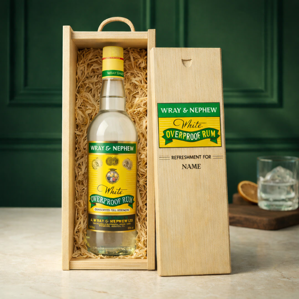 Personalised Wray &amp; Nephew Rum Gift Set in Wooden Box - 40% ABV (70cl)