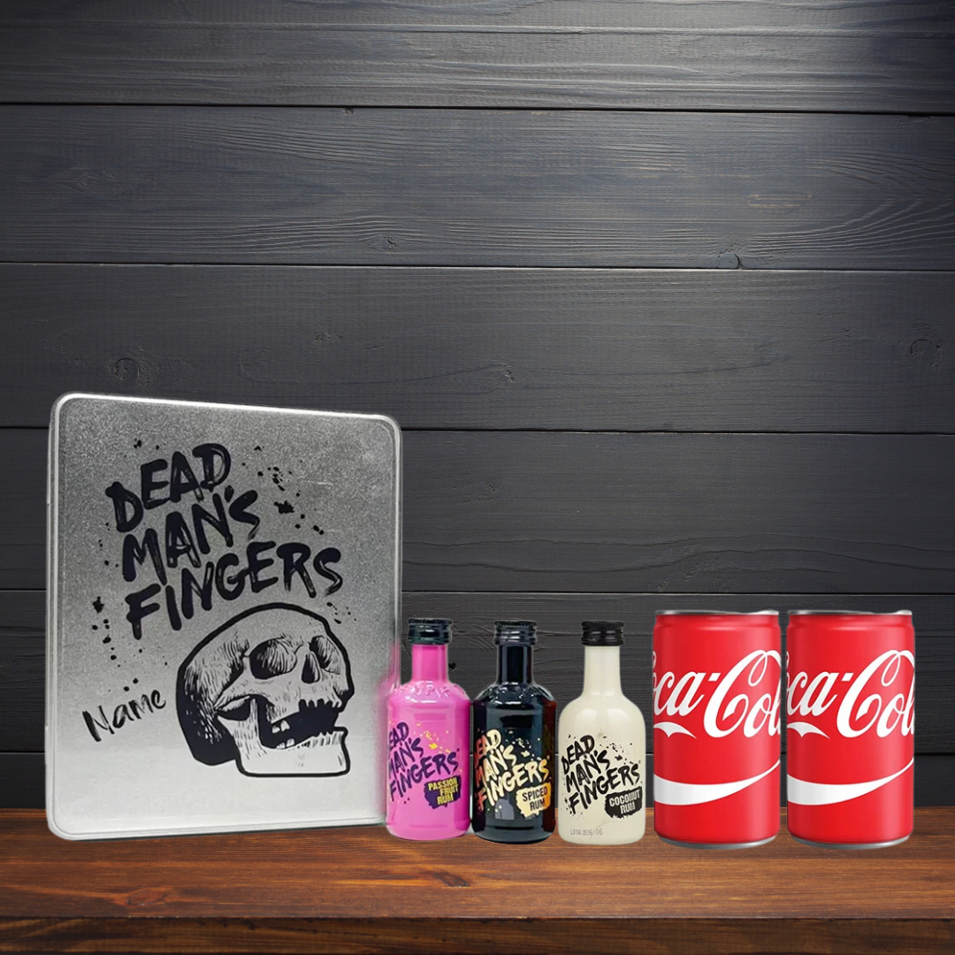 Personalised Dead Man&#39;s Fingers Spiced Rum Tin Gift Set with Cola