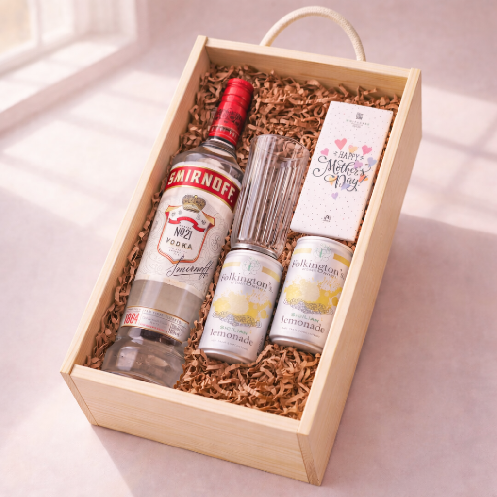 Mother’s Day Vodka Gift Set – Smirnoff 70cl with Lemonade, Glass & Chocolate – Luxury Mother’s Day Gift for Mum