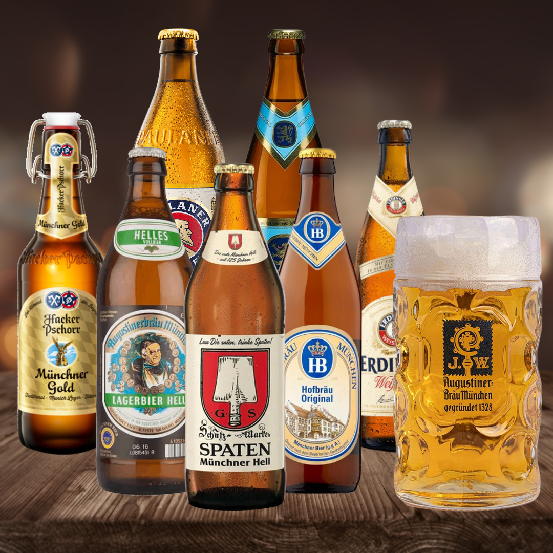 Springfest German Beer Limited Edition Mixed Selection 500ml Bottles (7 Pack) With Augustiner Stein
