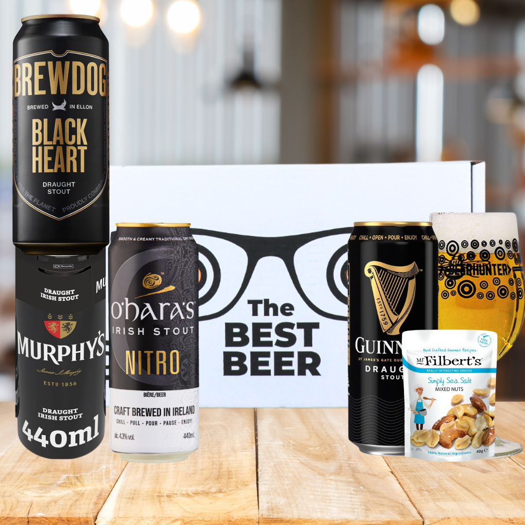 Stout Beer 'Best Beer' 4 Can Gift Pack with Glass & Snack