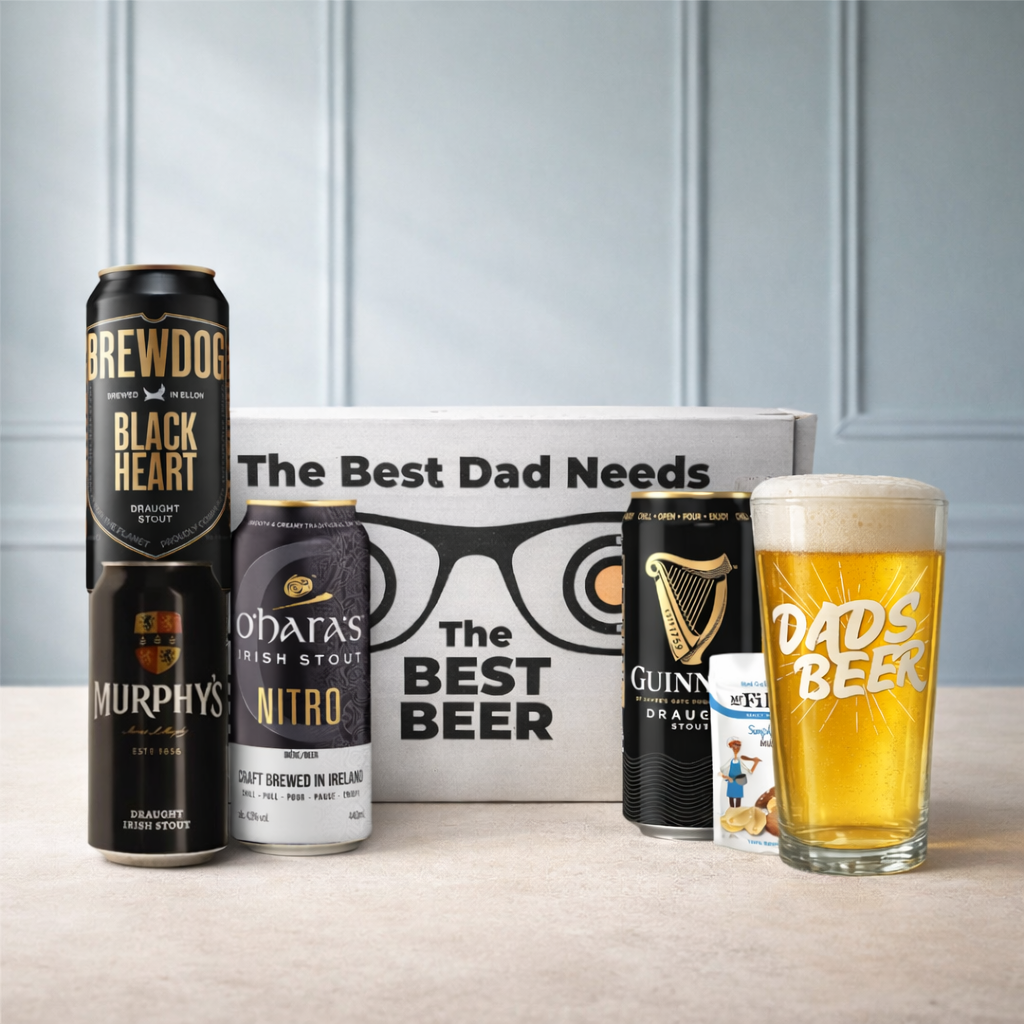 Stout Beer “Best Dad” Gift Pack (4 Cans) with Dad’s Beer Glass