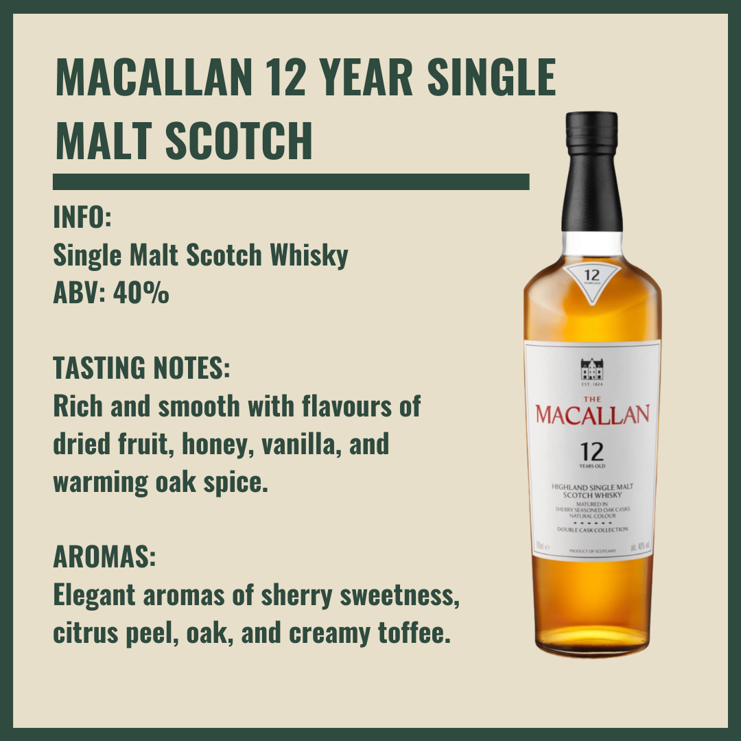 Personalised Macallan 12 Year Single Malt Scotch Whisky Gift Set with Glencairn Glass &amp; Larkfire Whisky Water