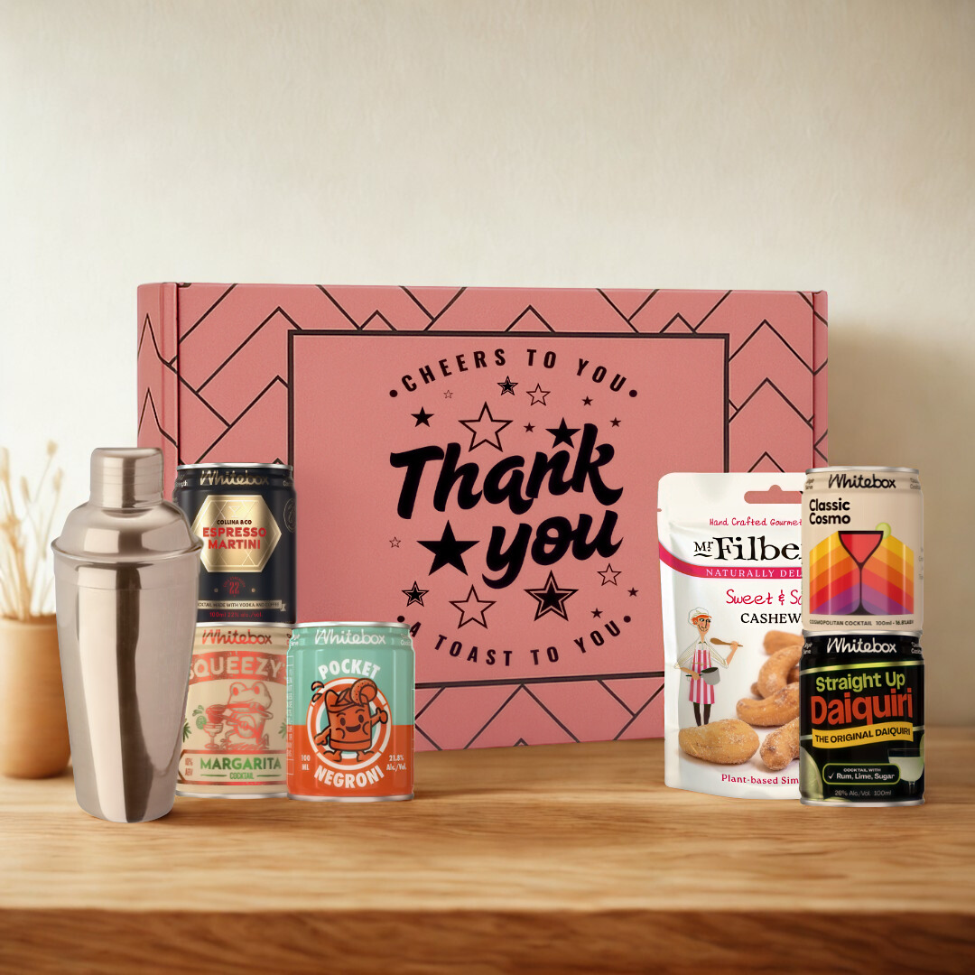 Thank You Gift Box with Whitebox Ready-to-Drink Cocktail Cans & Gourmet Snack Gift Box (5 x 10cl)