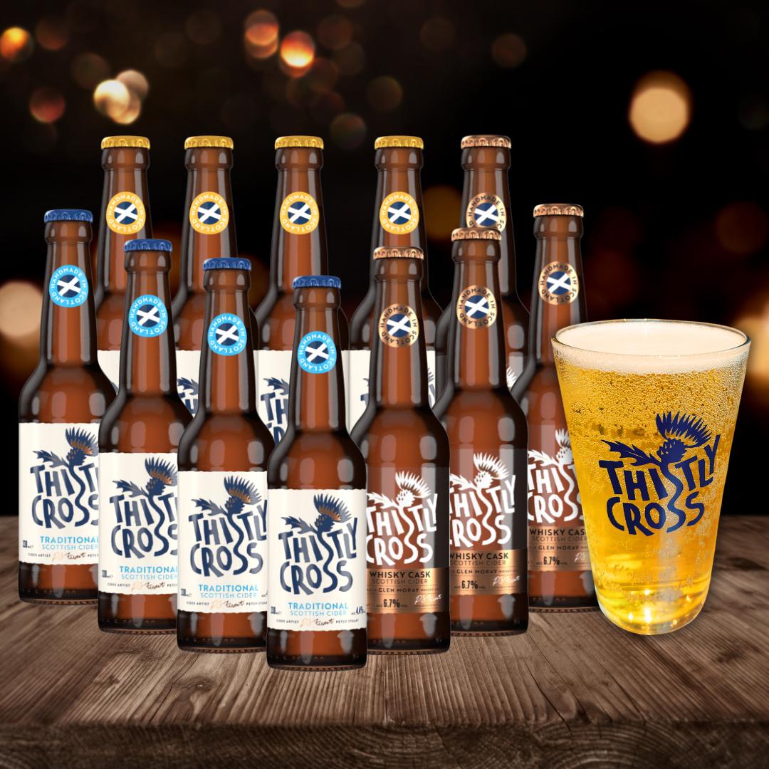 Thistly Cross Craft Cider Mixed Case Gift Set with Free Glass - 330ml Bottles (12 Pack)