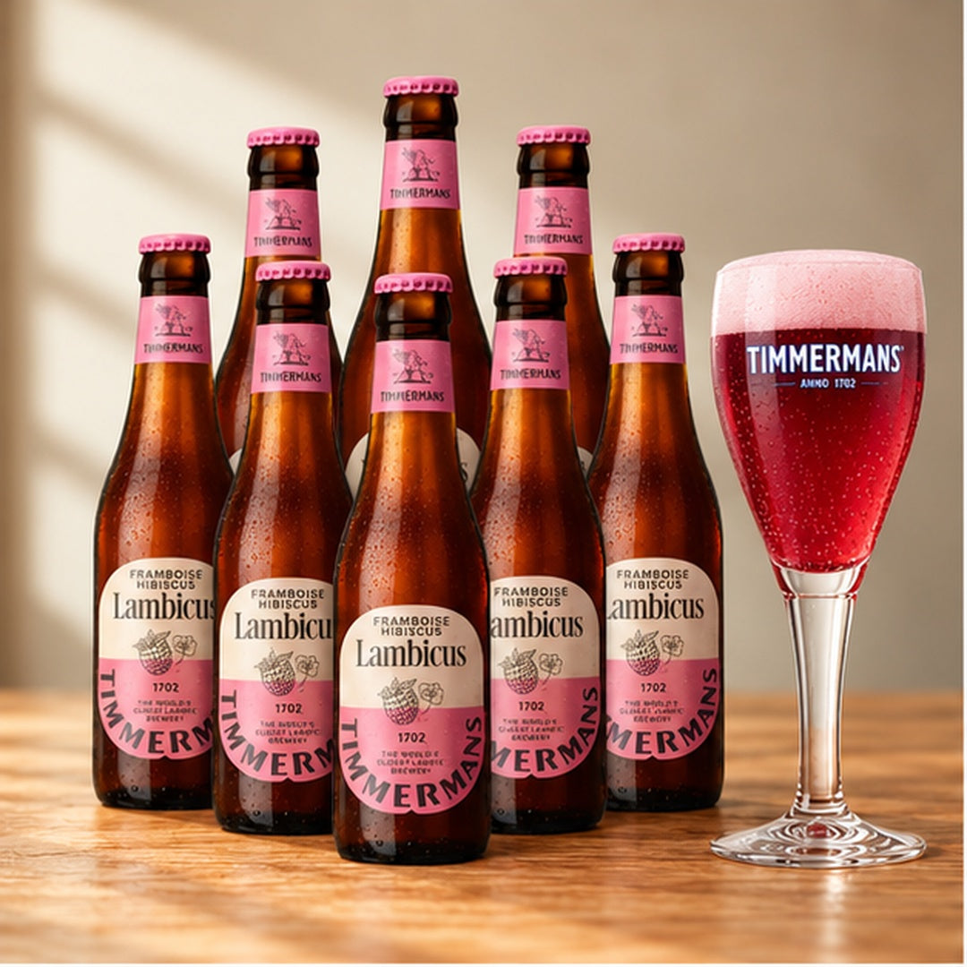 Timmermans Lambicus Framboise Hibiscus Belgian Fruit Beer 330ml Bottles with Free Glass - 4.0% ABV (Multipack)