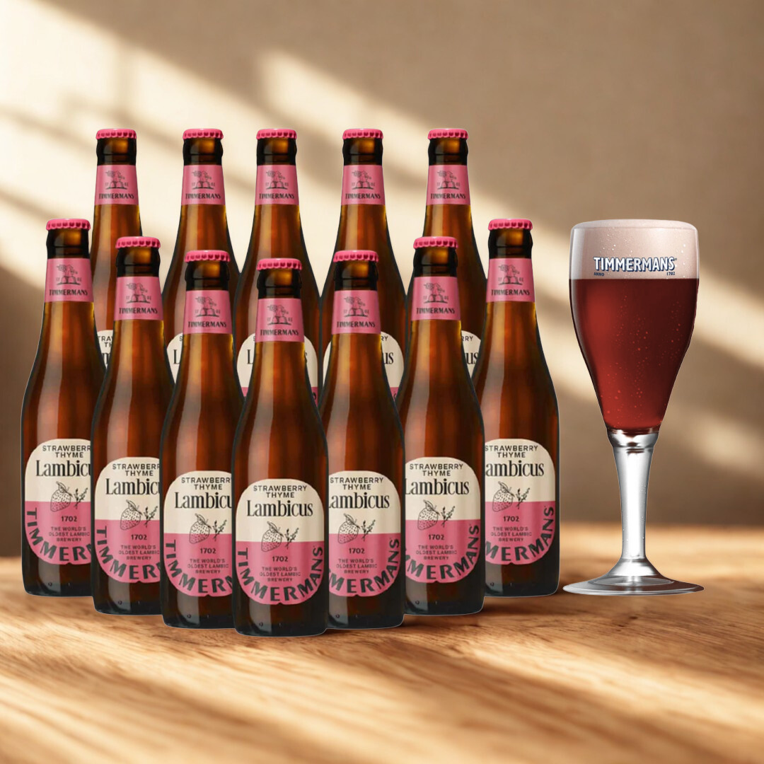 Timmermans Lambicus Strawberry Thyme Belgian Fruit Beer 330ml Bottles with Free Glass - 4.0% ABV (12 Pack)