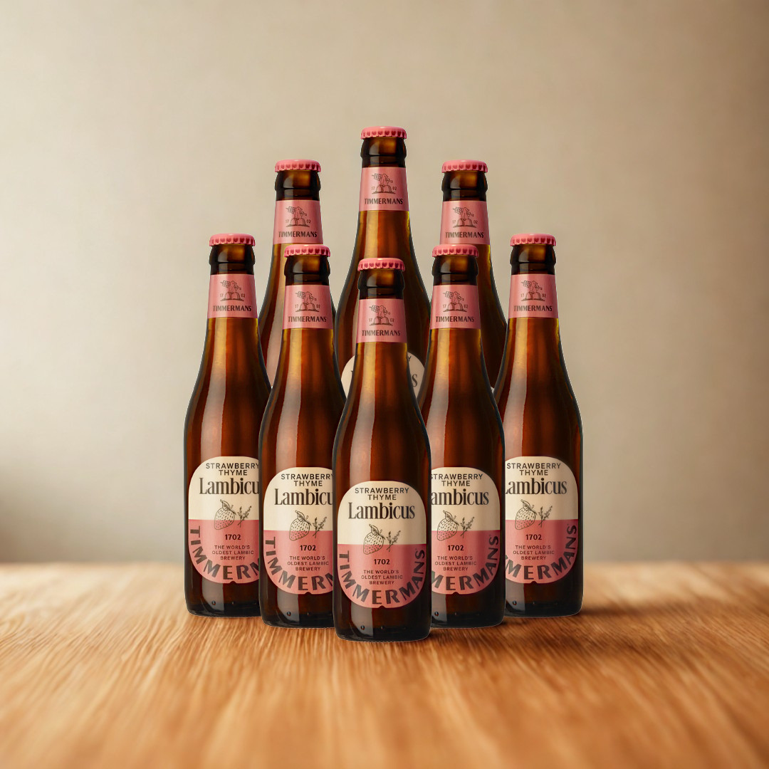 Timmermans Lambicus Strawberry Thyme Belgian Fruit Beer 330ml Bottles with Free Glass - 4.0% ABV (12 Pack)