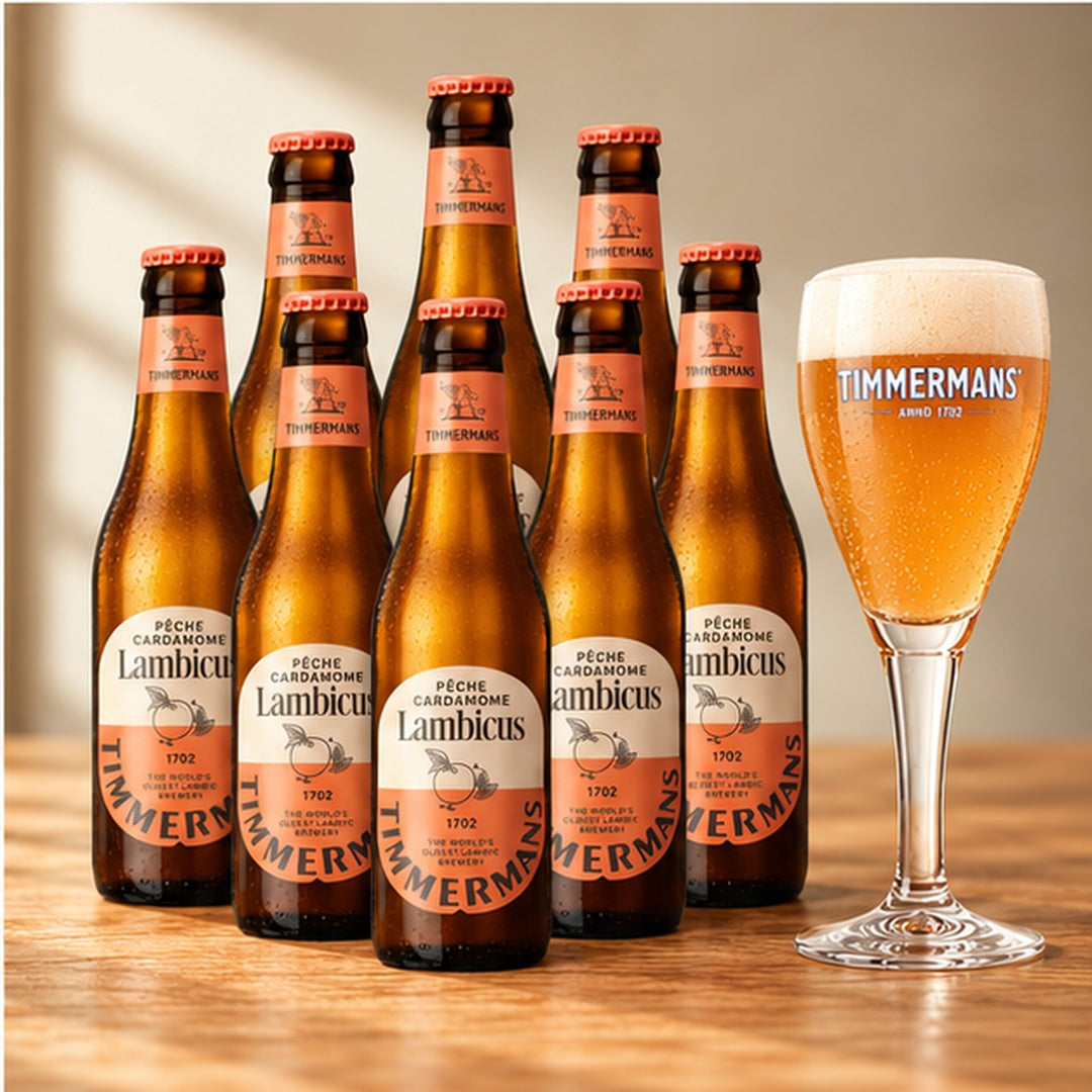 Timmermans Lambicus Pêche Cardamome Belgian Fruit Beer 330ml Bottles with Free Glass - 4.0% ABV (Multipack)