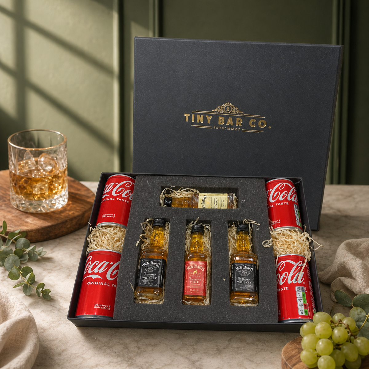 Premium Tiny Bar JD Whisky Miniatures and Mixers Gift Box Set (4 x 5cl)