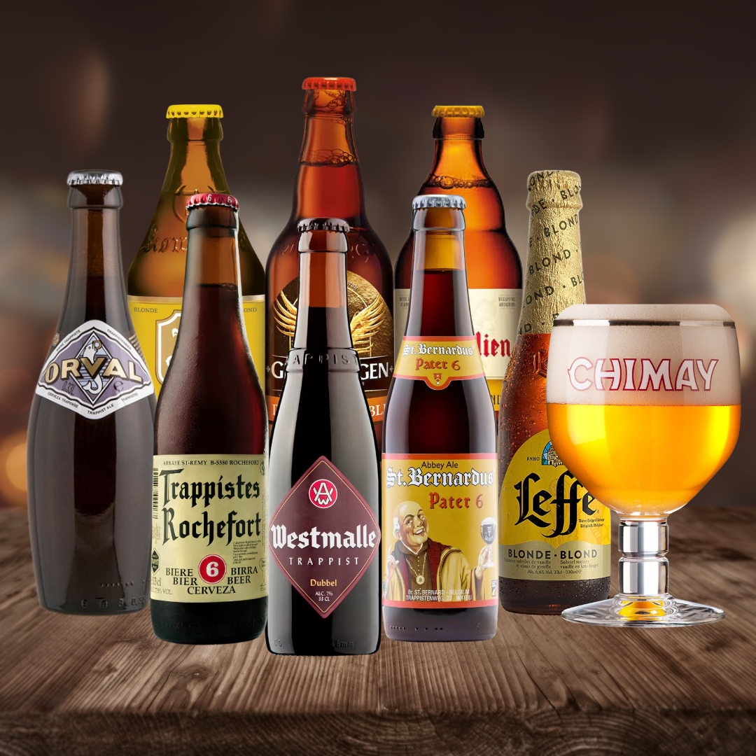 Trappist &amp; Abbey Ales Mixed Beer Case With FREE CHIMAY GLASS (8 Pack)