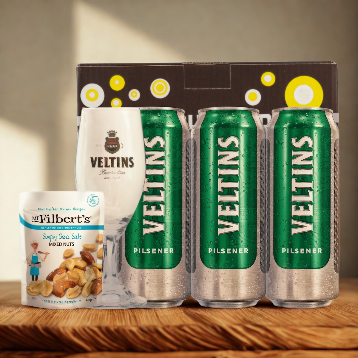 Veltins German Pilsener Gift Pack 500ml Cans with Free Tulip Glass – 4.8% ABV (3 Pack)