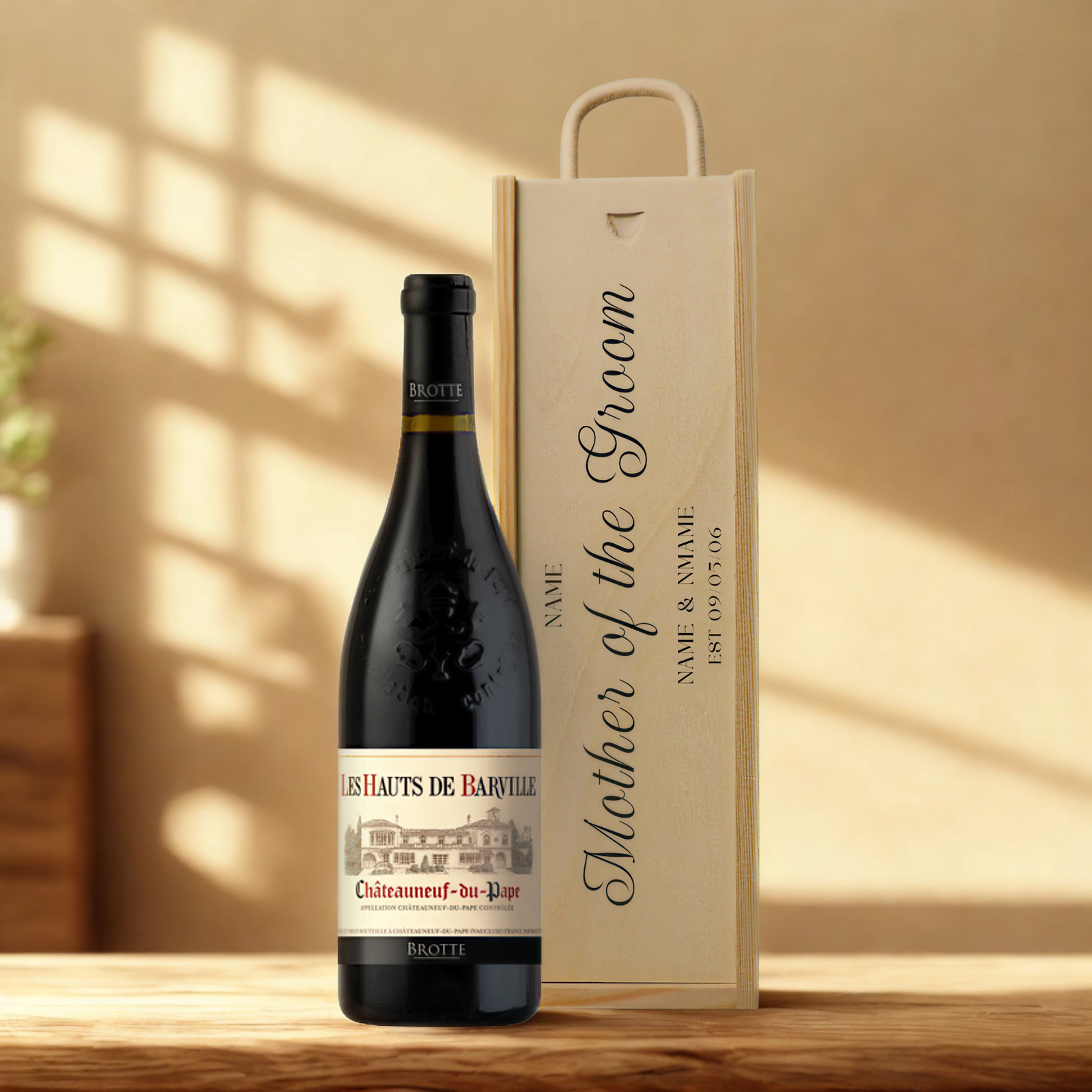 Personalised Mother of the Groom Wine Gift Set with Wooden Presentation Box