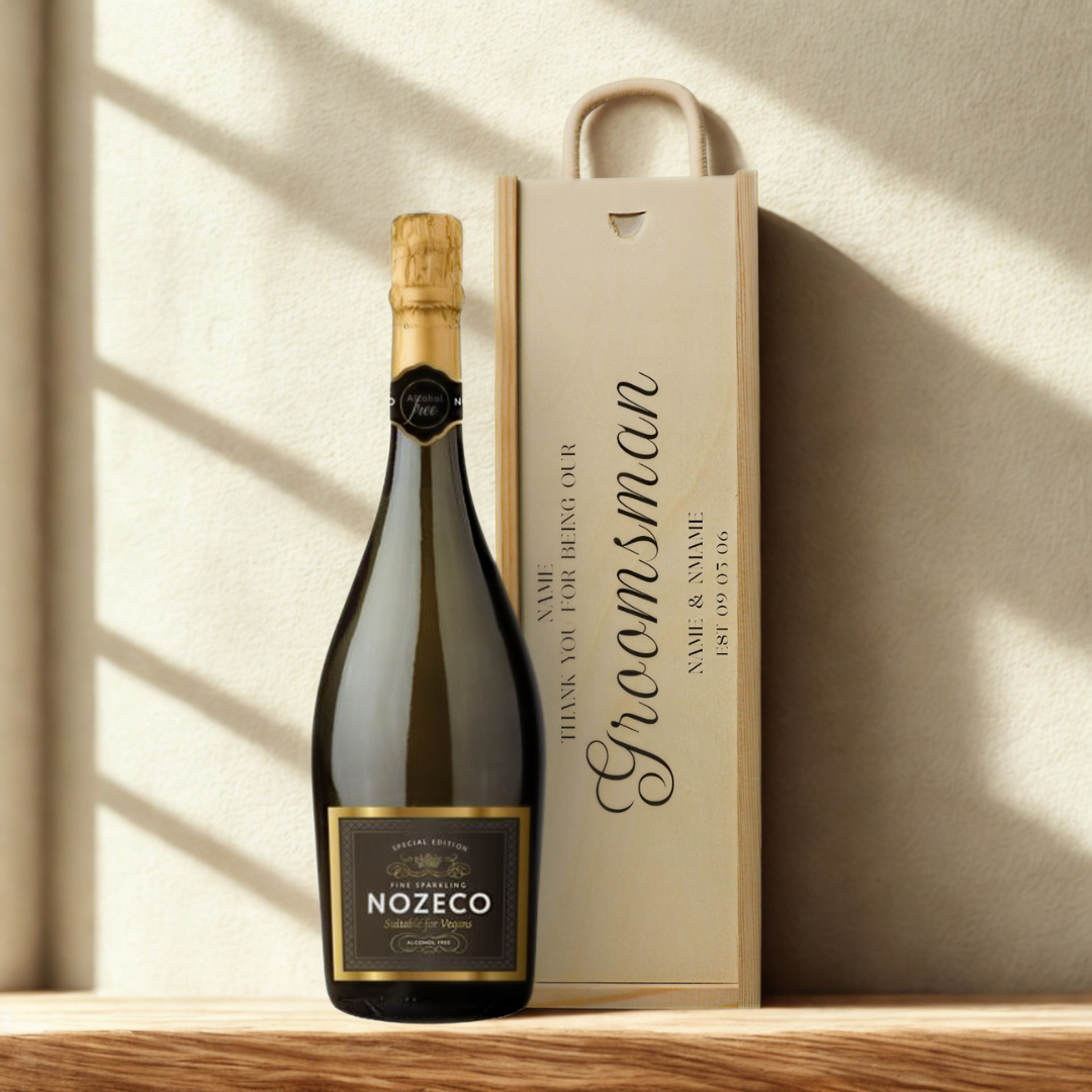 Personalised Groomsmen Champagne & Sparkling Gift Set with Wooden Presentation Box