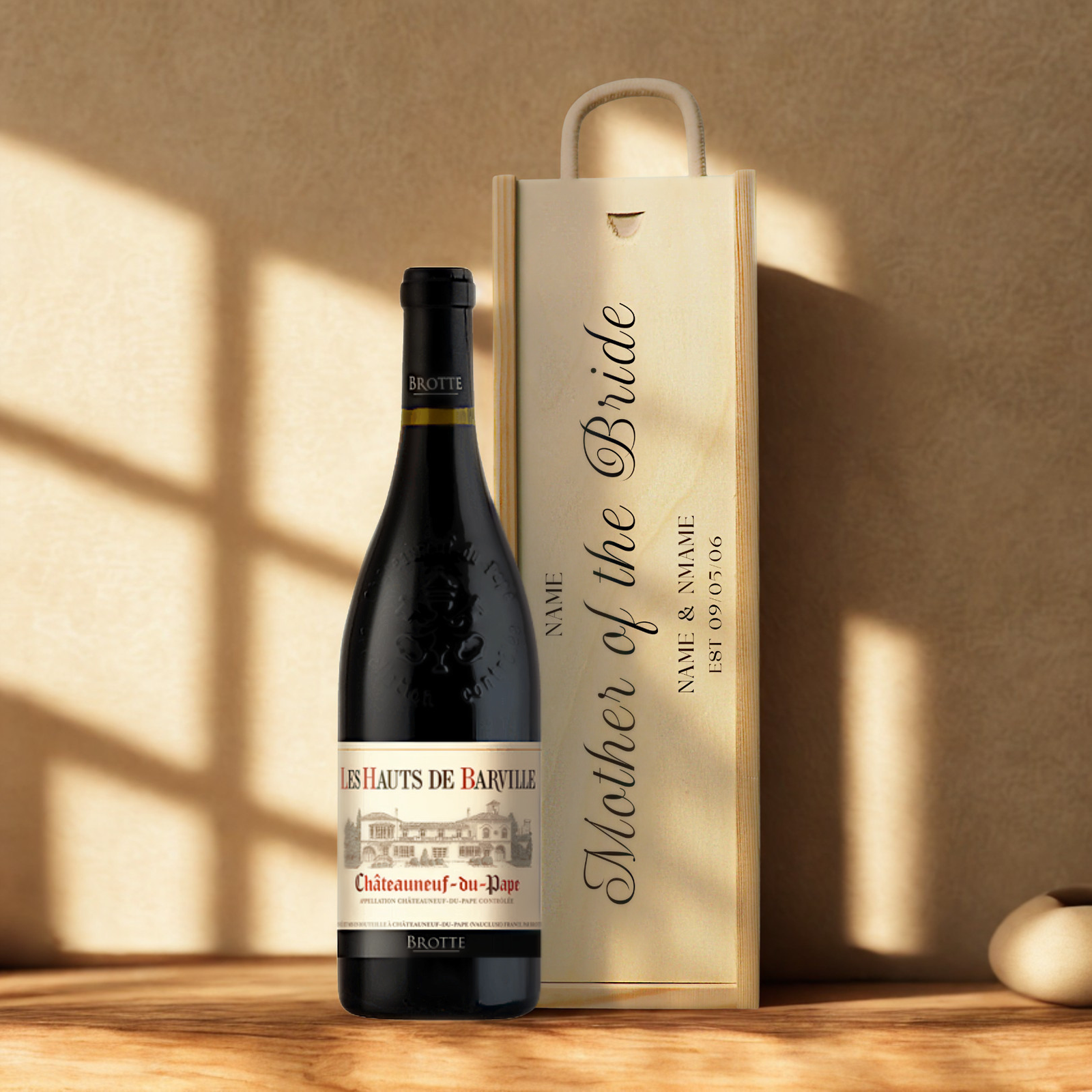 Personalised Mother of the Bride Wine Gift Set with Wooden Presentation Box