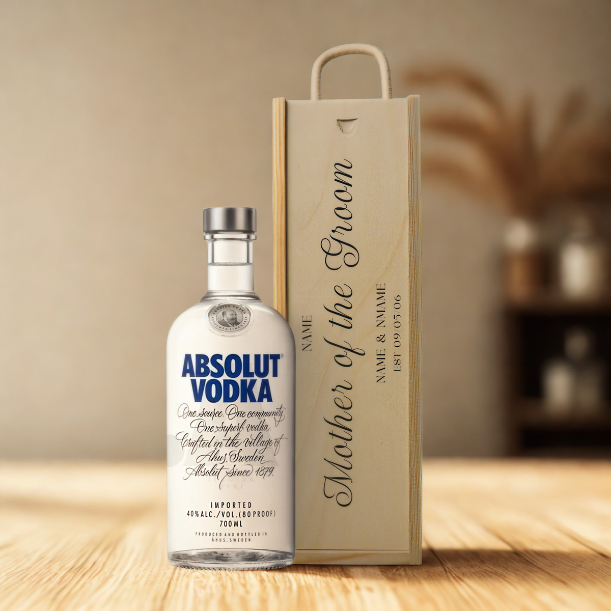 Personalised Mother of the Groom Vodka Gift Set with Wooden Gift Box